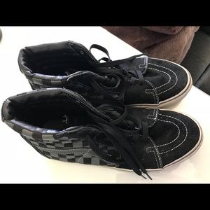Black & grey high top checkered vans
